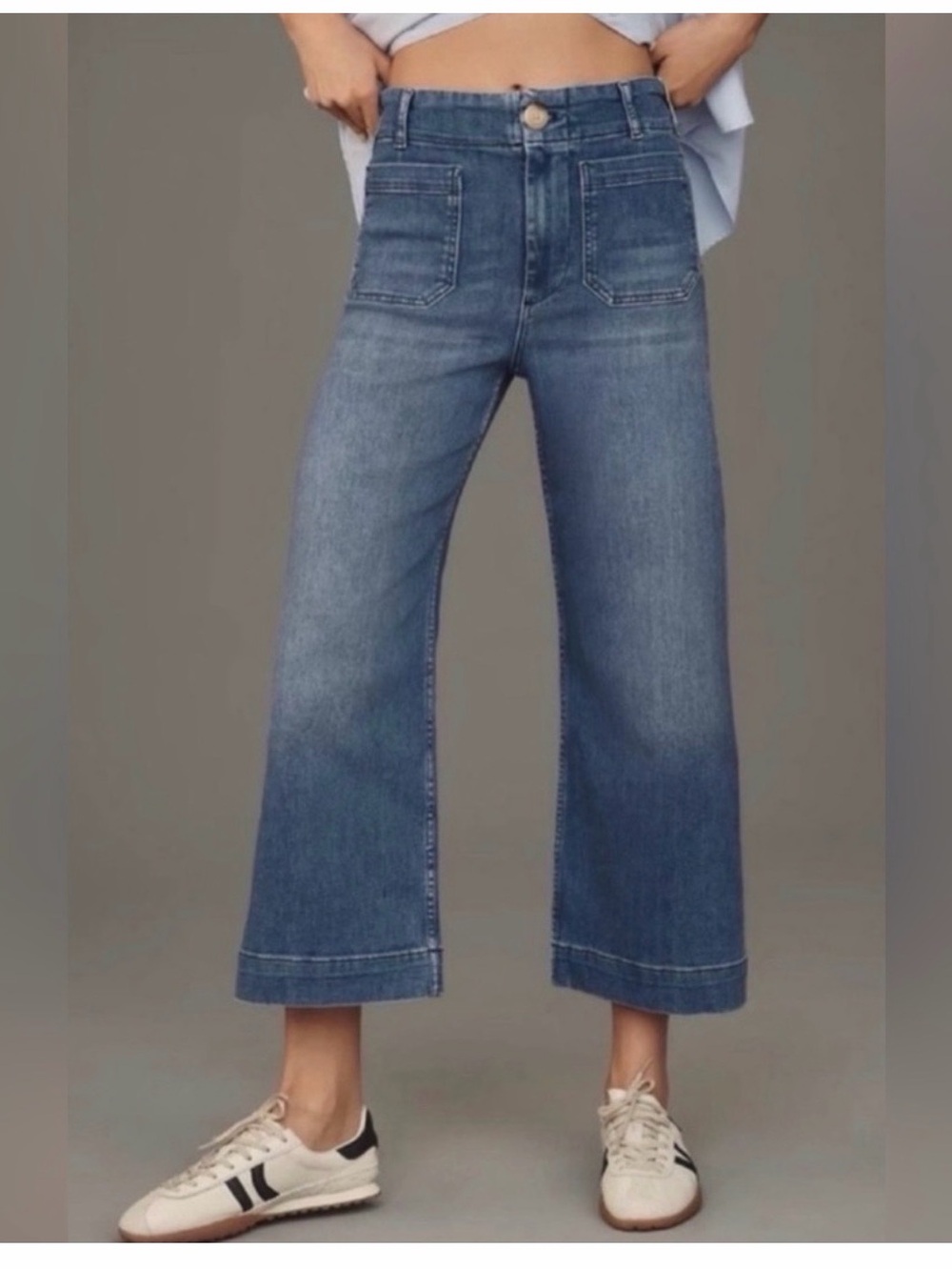 Anthropologie Maeve The Collette Denim Cropped Wide-Leg Jeans Sz 27 - Picture 1 of 12